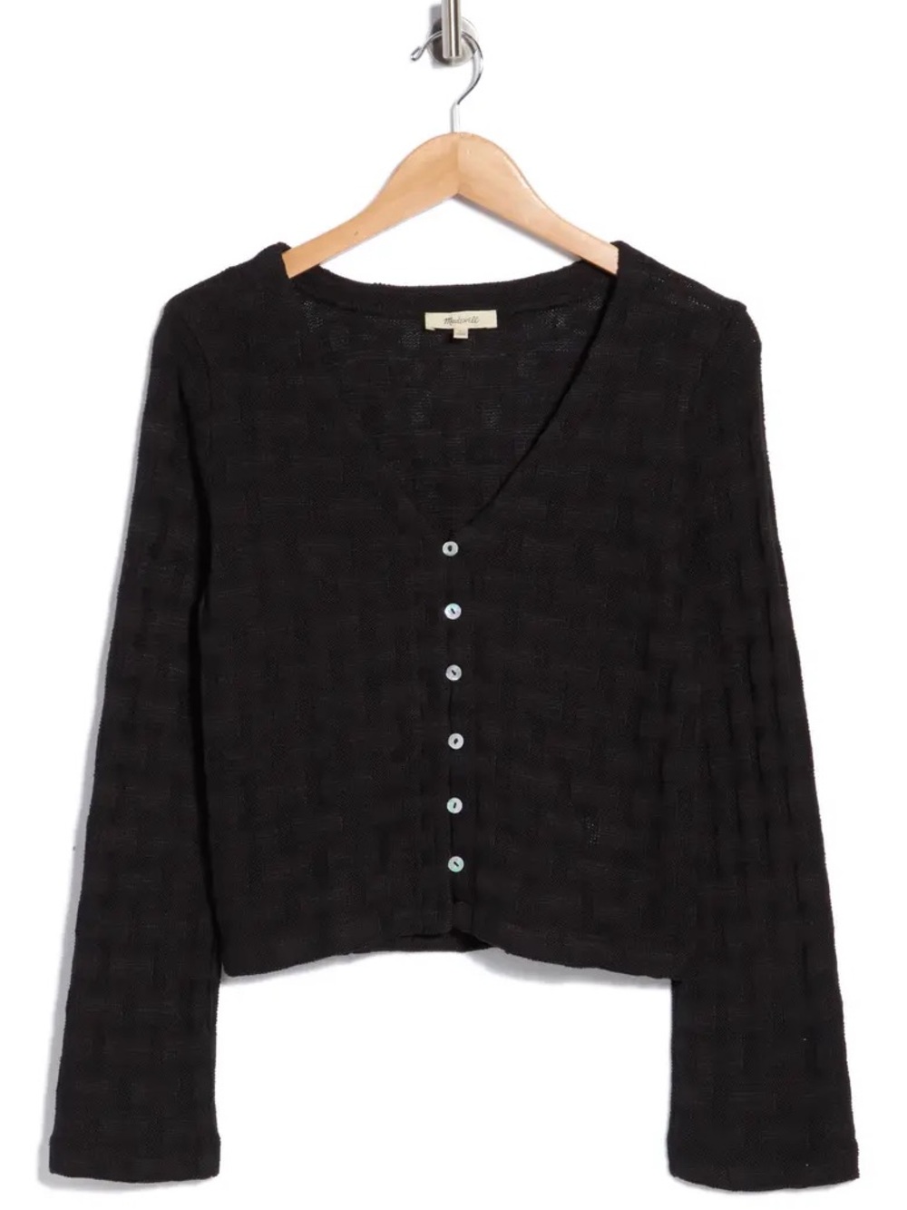 Madewell Basket Weave Knit Bell-Sleeve Button-Up Shirt